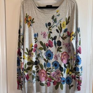 M & Co BRAND GREY LIGHT KNIT SWEATER WITH MULTICOLORED FLORAL DESIGN MED/LARGE